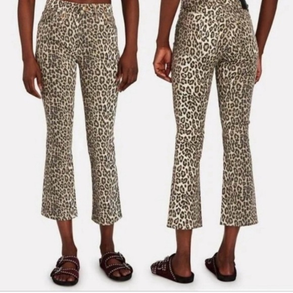 R13 kick flare crop Tyler leopard denim jeans size 26 - Picture 1 of 2